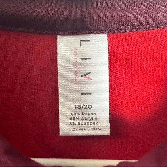 NWOT LIVI Red And Maroon Color Block Partial Zip Up Long Sleeve Top - Picture 7 of 10